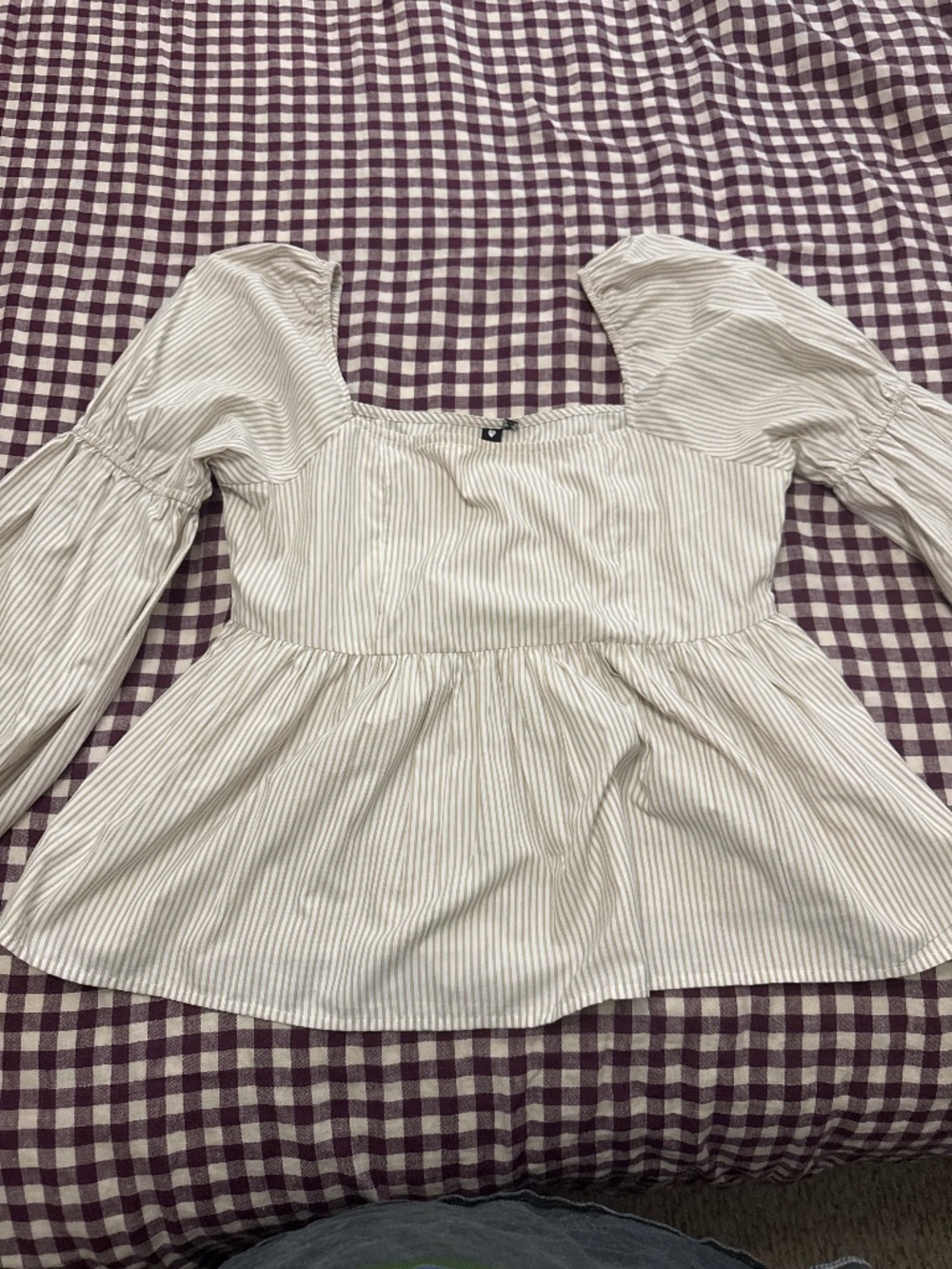 Cream & Beige Pinstripe Babydoll Top